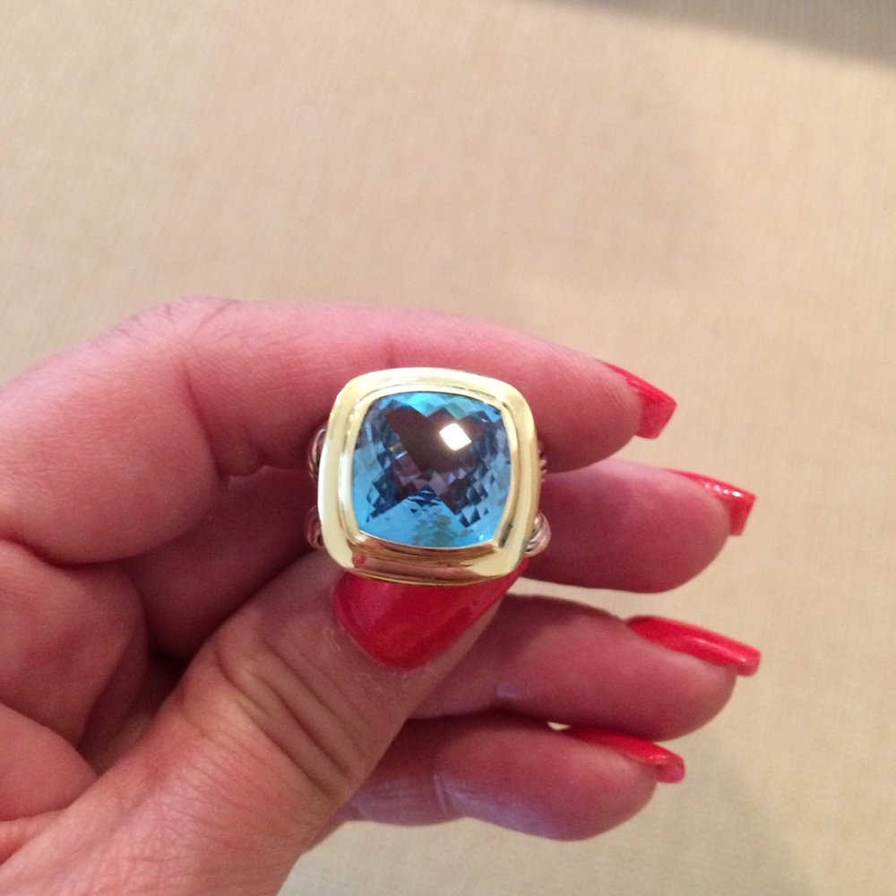 David Yurman 14mm 18k/sterling blue topaz ring 7 - Picture 4 of 4